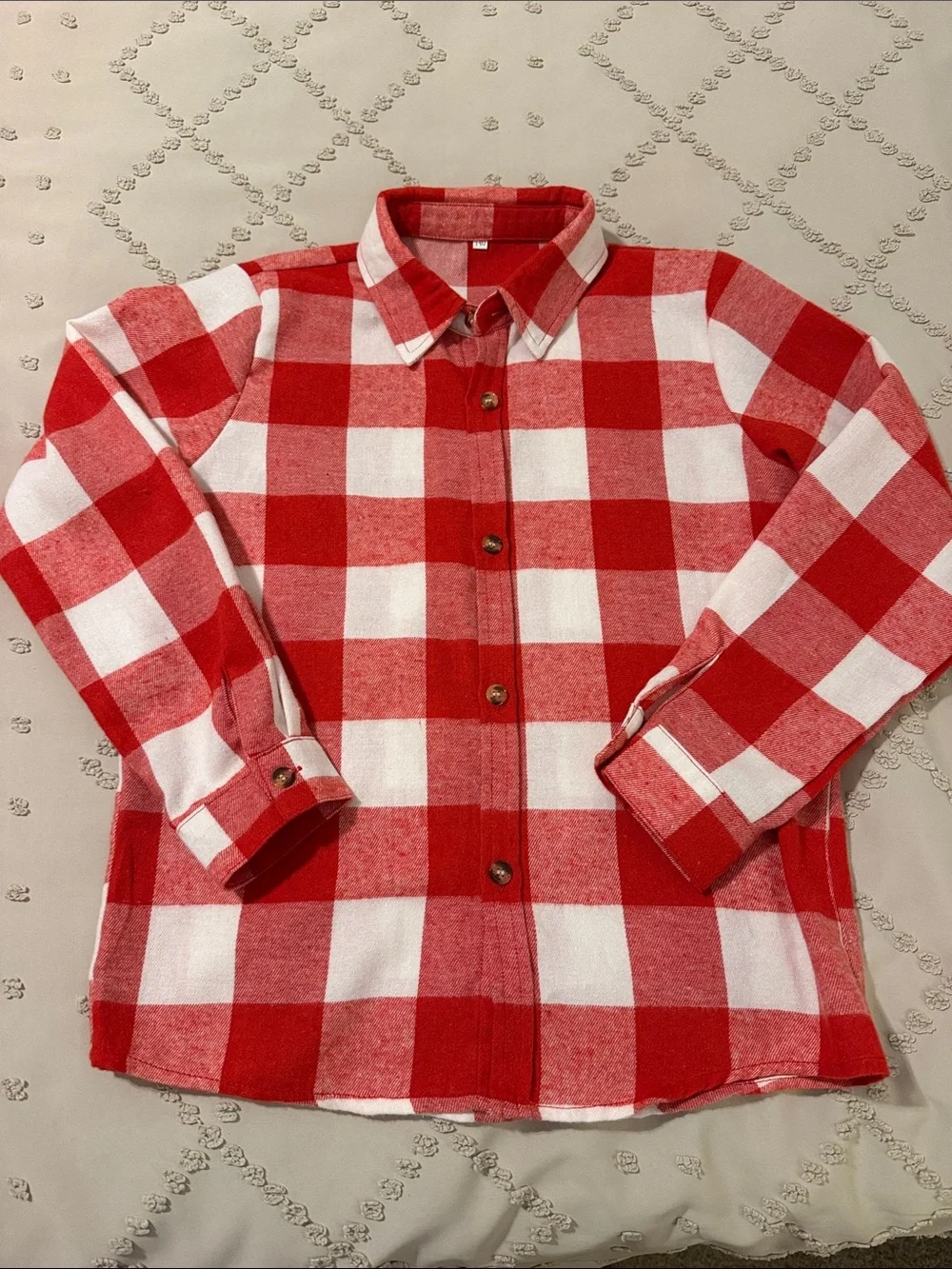 SHEIN Red & White Plaid Button-Down Shirt for Kids